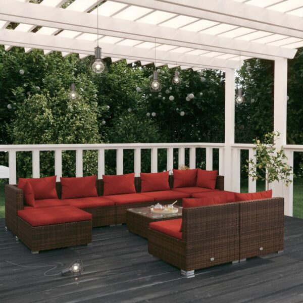 vidaXL 10 Piece Patio Lounge Set with Cushions Brown Poly Rattan