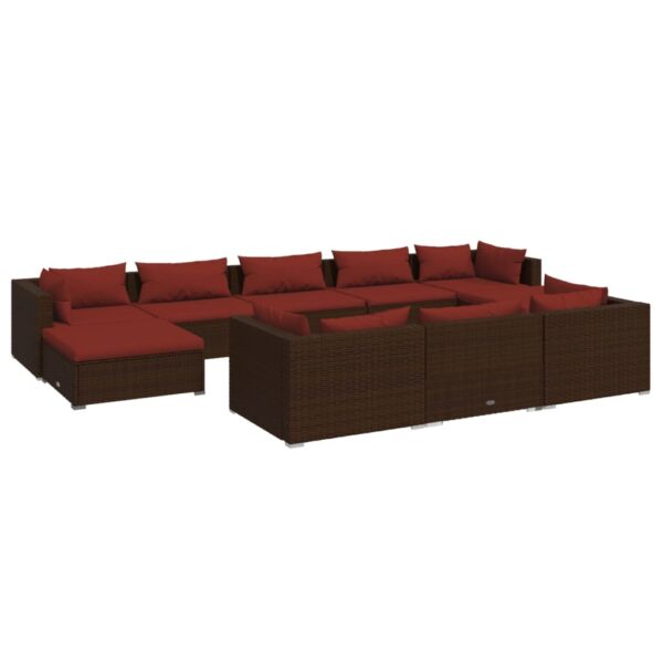 vidaXL 10 Piece Patio Lounge Set with Cushions Brown Poly Rattan - Image 2