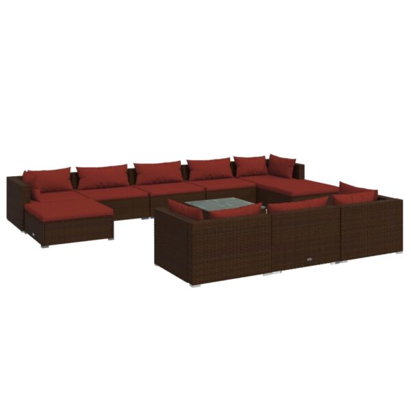 vidaXL 11 Piece Patio Lounge Set with Cushions Brown Poly Rattan - Image 2