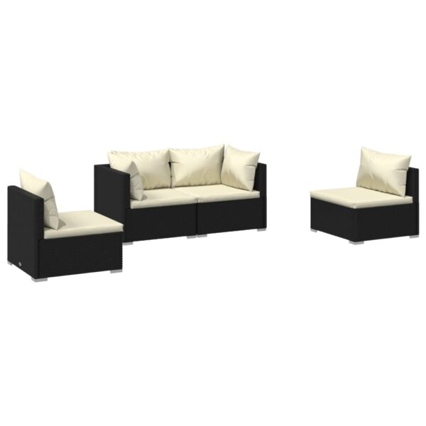 vidaXL 4 Piece Patio Lounge Set with Cushions Poly Rattan Black - Image 2