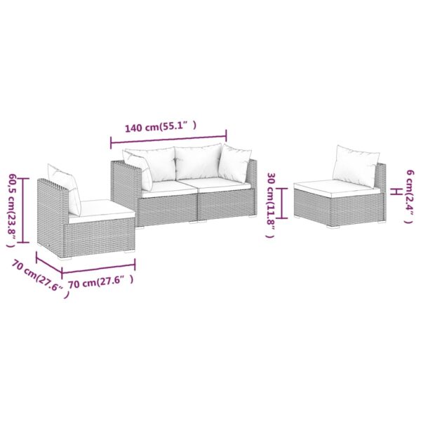 vidaXL 4 Piece Patio Lounge Set with Cushions Poly Rattan Black - Image 7