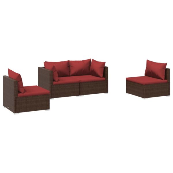 vidaXL 4 Piece Patio Lounge Set with Cushions Poly Rattan Brown - Image 2