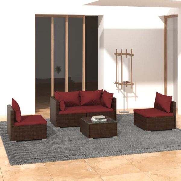 vidaXL 5 Piece Patio Lounge Set with Cushions Poly Rattan Brown