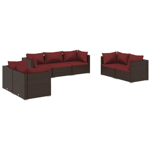 vidaXL 7 Piece Patio Lounge Set with Cushions Poly Rattan Brown - Image 2