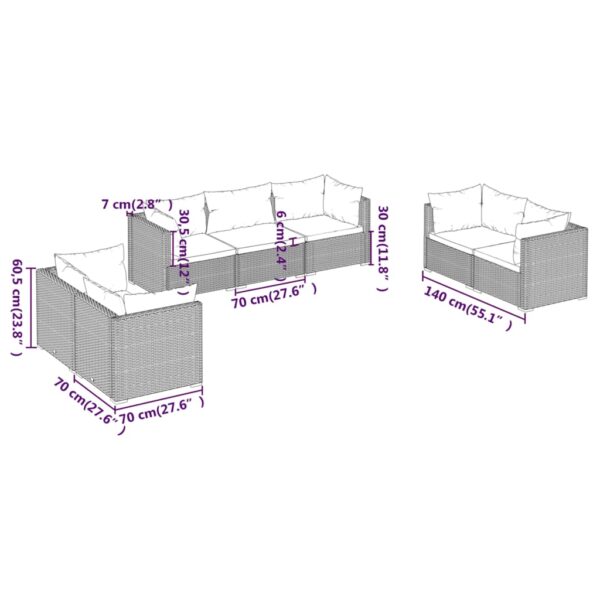 vidaXL 7 Piece Patio Lounge Set with Cushions Poly Rattan Brown - Image 7