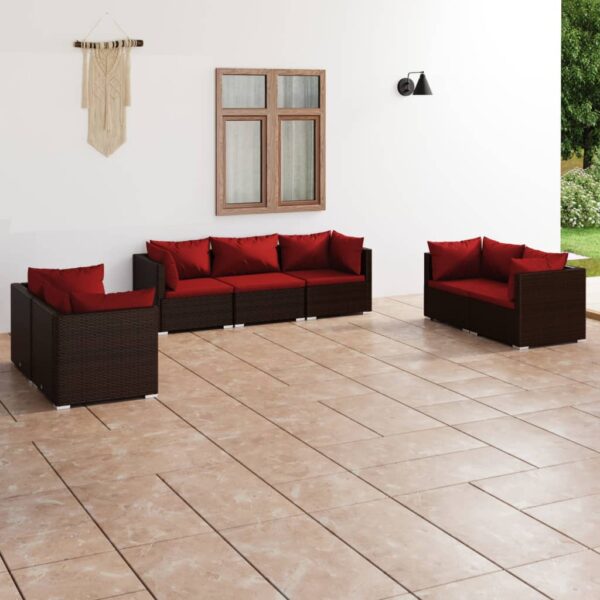 vidaXL 7 Piece Patio Lounge Set with Cushions Poly Rattan Brown