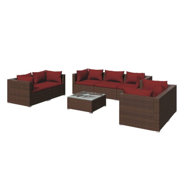 vidaXL 8 Piece Patio Lounge Set with Cushions Poly Rattan Brown - Image 2