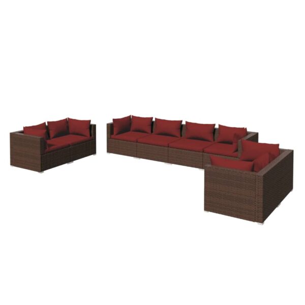 vidaXL 8 Piece Patio Lounge Set with Cushions Poly Rattan Brown - Image 2