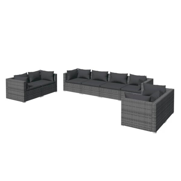 vidaXL 8 Piece Patio Lounge Set with Cushions Poly Rattan Gray - Image 2