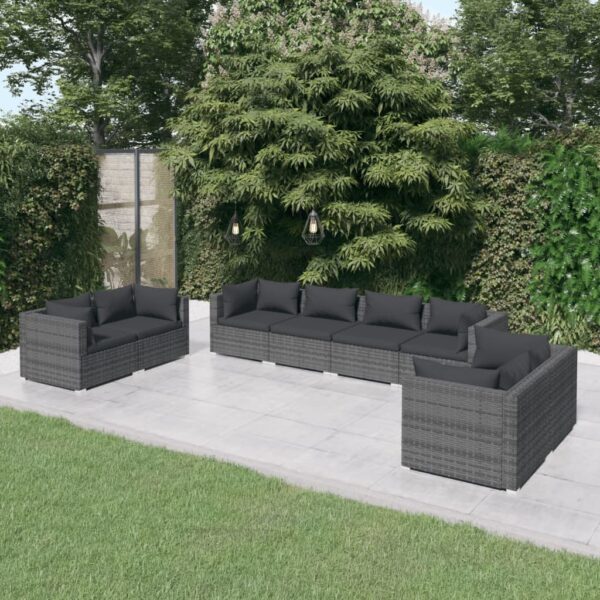 vidaXL 8 Piece Patio Lounge Set with Cushions Poly Rattan Gray