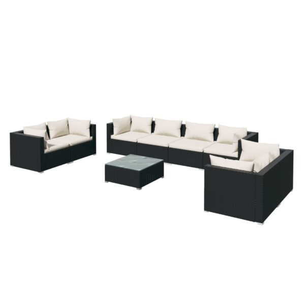 vidaXL 9 Piece Patio Lounge Set with Cushions Poly Rattan Black - Image 2