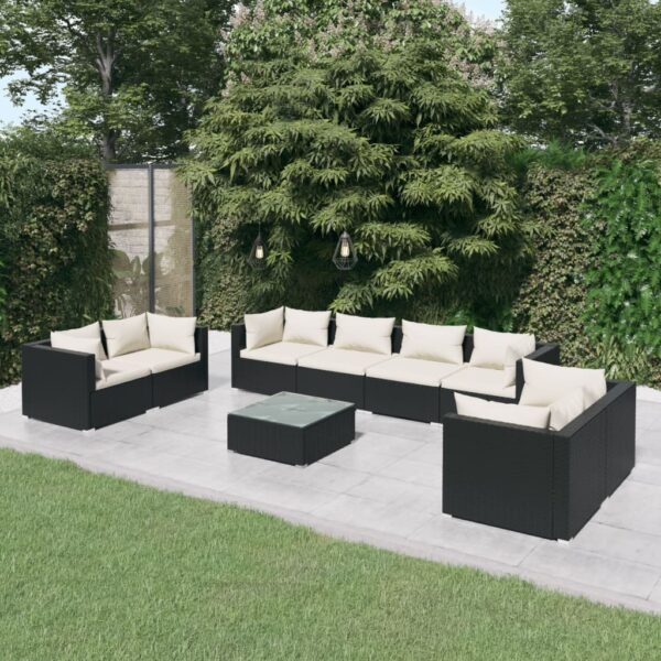 vidaXL 9 Piece Patio Lounge Set with Cushions Poly Rattan Black