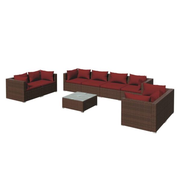 vidaXL 9 Piece Patio Lounge Set with Cushions Poly Rattan Brown - Image 2