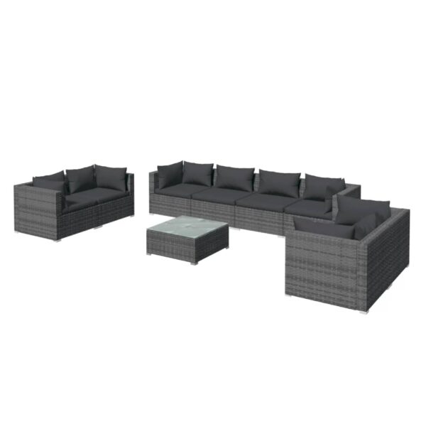 vidaXL 9 Piece Patio Lounge Set with Cushions Poly Rattan Gray - Image 2