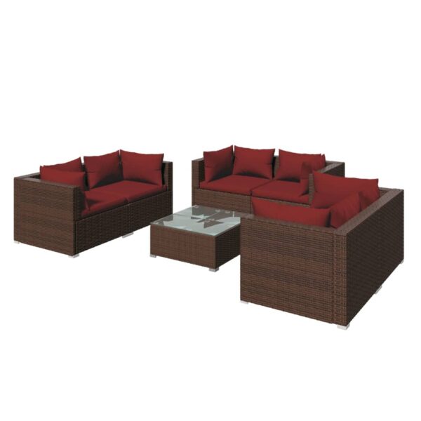 vidaXL 7 Piece Patio Lounge Set with Cushions Poly Rattan Brown - Image 2