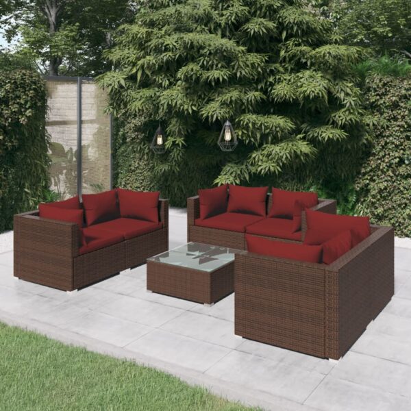 vidaXL 7 Piece Patio Lounge Set with Cushions Poly Rattan Brown