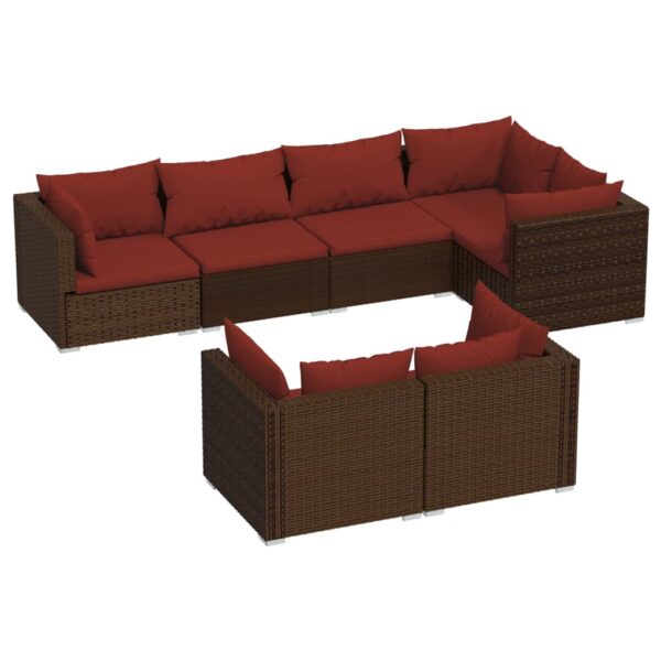 vidaXL 7 Piece Patio Lounge Set with Cushions Brown Poly Rattan - Image 2