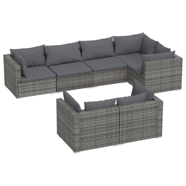 vidaXL 7 Piece Patio Lounge Set with Cushions Gray Poly Rattan - Image 2