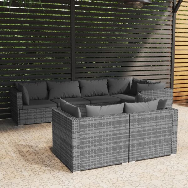 vidaXL 7 Piece Patio Lounge Set with Cushions Gray Poly Rattan