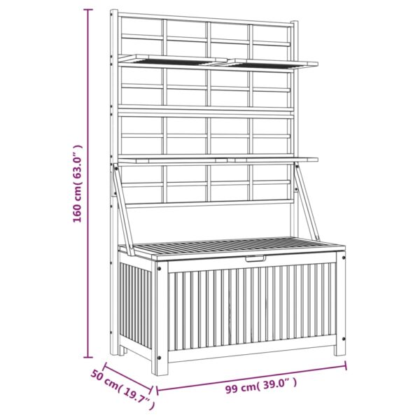 vidaXL Storage Box with Trellis Gray 39"x19.7"x63" Solid Wood Acacia - Image 10