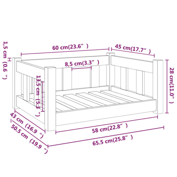 vidaXL Dog Bed Black 25.8"x19.9"x11" Solid Wood Pine - Image 7