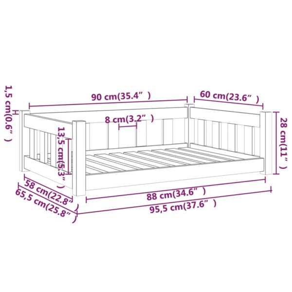 vidaXL Dog Bed White 37.6"x25.8"x11" Solid Wood Pine - Image 7