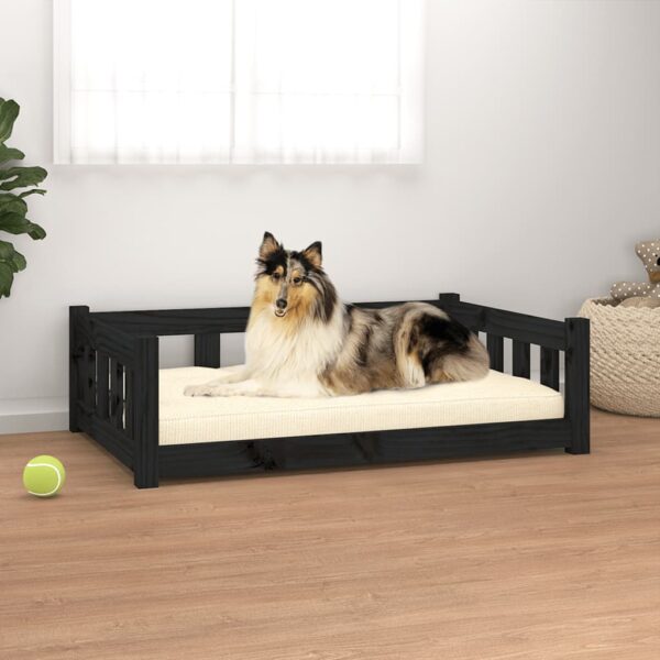 vidaXL Dog Bed Black 37.6"x25.8"x11" Solid Wood Pine