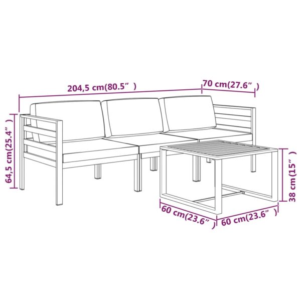 vidaXL 4 Piece Patio Lounge Set with Cushions Aluminum Anthracite - Image 9