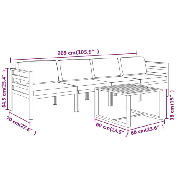 vidaXL 5 Piece Patio Lounge Set with Cushions Aluminum Anthracite - Image 9