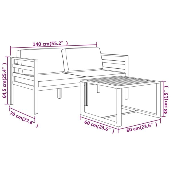 vidaXL 3 Piece Patio Lounge Set with Cushions Aluminum Anthracite - Image 7