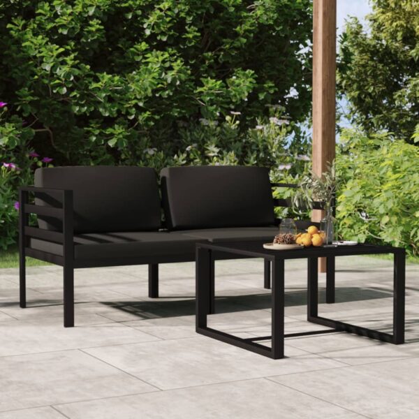 vidaXL 3 Piece Patio Lounge Set with Cushions Aluminum Anthracite