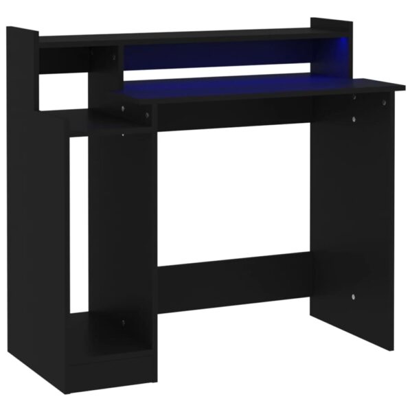 vidaXL Desk with LED Lights Black 38.2"x17.7"x35.4" Engineered Wood - Image 2