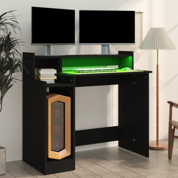 vidaXL Desk with LED Lights Black 38.2"x17.7"x35.4" Engineered Wood - Image 4