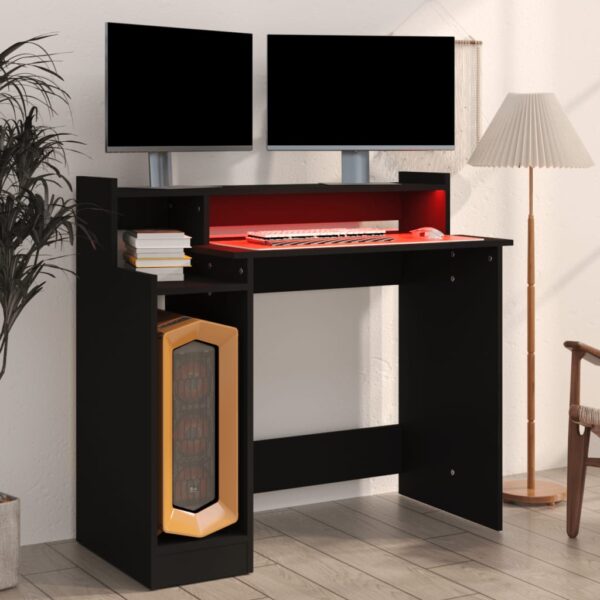 vidaXL Desk with LED Lights Black 38.2"x17.7"x35.4" Engineered Wood - Image 5