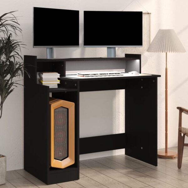 vidaXL Desk with LED Lights Black 38.2"x17.7"x35.4" Engineered Wood - Image 6