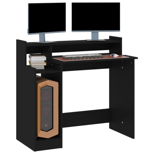 vidaXL Desk with LED Lights Black 38.2"x17.7"x35.4" Engineered Wood - Image 7