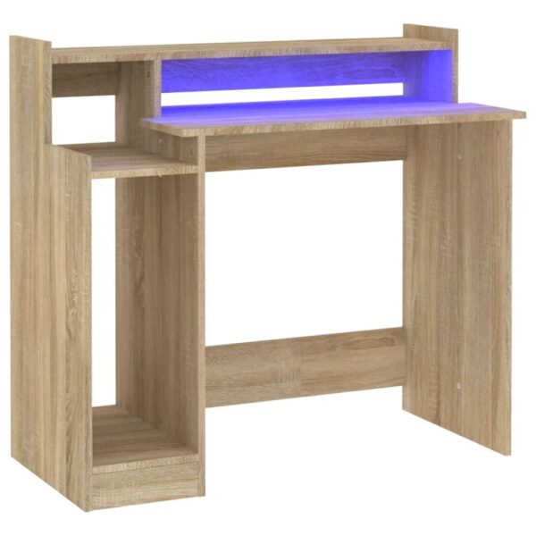 vidaXL Desk with LED Lights Sonoma Oak 38.2"x17.7"x35.4" Engineered Wood - Image 2