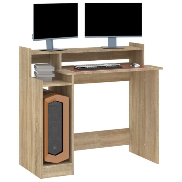 vidaXL Desk with LED Lights Sonoma Oak 38.2"x17.7"x35.4" Engineered Wood - Image 7