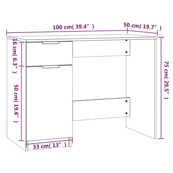 vidaXL Desk White 39.4"x19.7"x29.5" Engineered Wood - Image 9