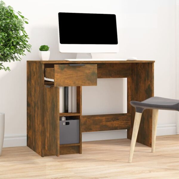 vidaXL Desk Smoked Oak 39.4"x19.7"x29.5" Engineered Wood - Image 3