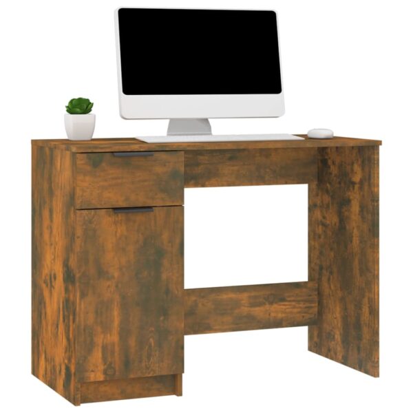 vidaXL Desk Smoked Oak 39.4"x19.7"x29.5" Engineered Wood - Image 4