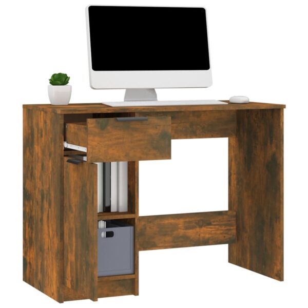 vidaXL Desk Smoked Oak 39.4"x19.7"x29.5" Engineered Wood - Image 5