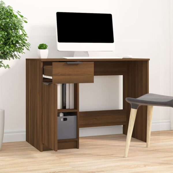 vidaXL Desk Brown Oak 39.4"x19.7"x29.5" Engineered Wood - Image 3