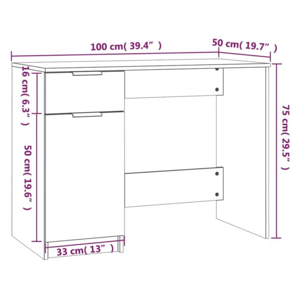 vidaXL Desk Brown Oak 39.4"x19.7"x29.5" Engineered Wood - Image 9