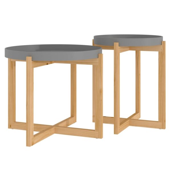 vidaXL Coffee Tables 2 pcs Gray Engineered Wood and Solid Wood Pine - Image 2