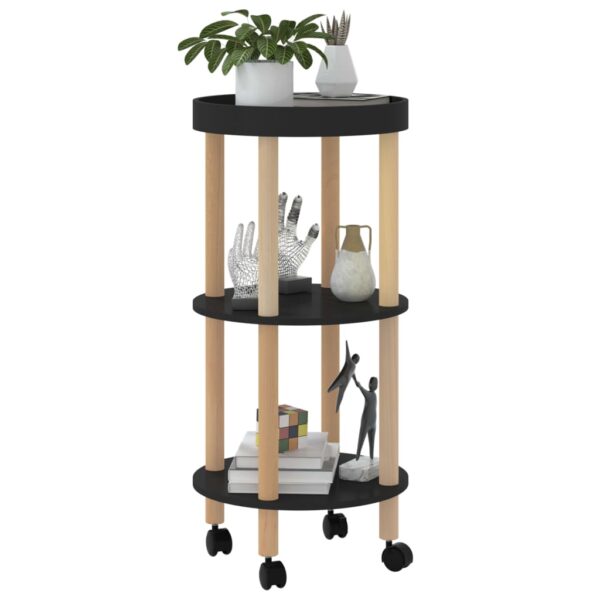 vidaXL 3-tier Trolley Black 15"x15"x32.3" Engineered Wood&Solid Wood Pine - Image 3