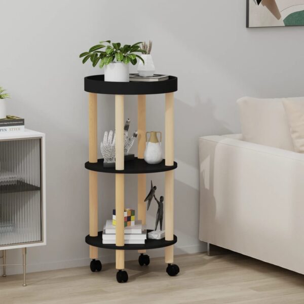 vidaXL 3-tier Trolley Black 15"x15"x32.3" Engineered Wood&Solid Wood Pine