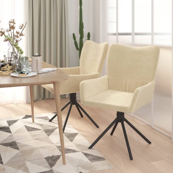 vidaXL Swivel Dining Chairs 2 pcs Cream Velvet - Image 3