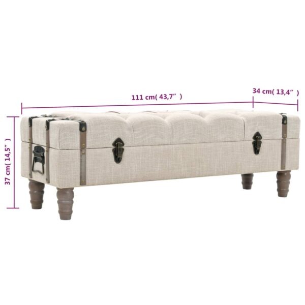 vidaXL Storage Bench 43.7" Cream Solid Wood Fir&Fabric - Image 7