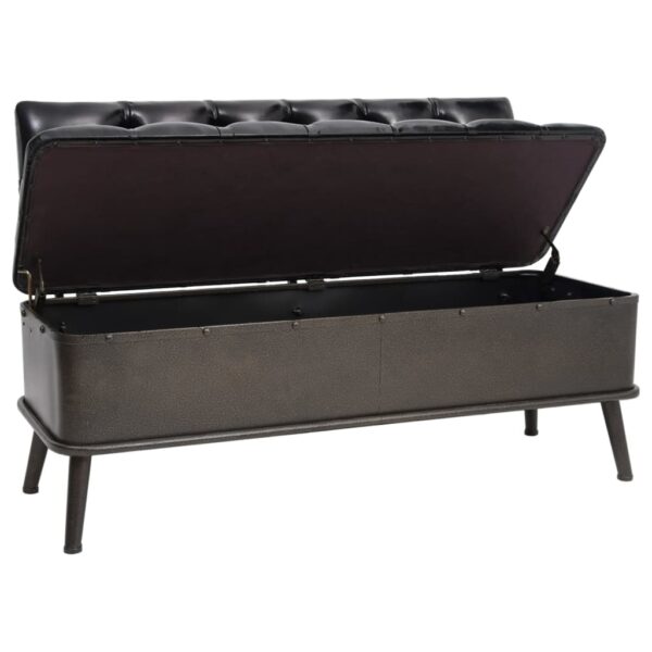 vidaXL Storage Bench with Backrest 43.3" Black Faux Leather - Image 2